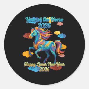 Happy Lunar New Year Colorful Horse  Classic Round Sticker
