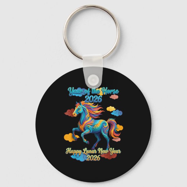 Happy Lunar New Year Colorful Horse  Keychain (Front)