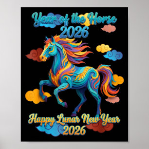Happy Lunar New Year Colorful Horse  Poster