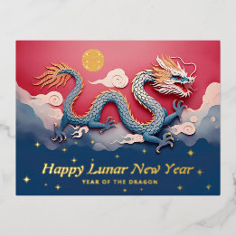 Happy Lunar New Year Dragon Foil Holiday Post Card