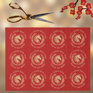 Happy Lunar New Year of the Horse Wreath Flowers Tissue Paper