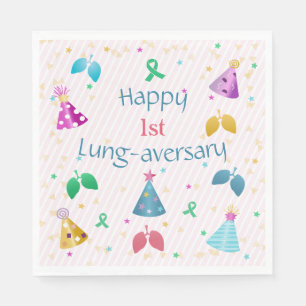 Happy Lung-aversary Party Pink Stripe  Napkin