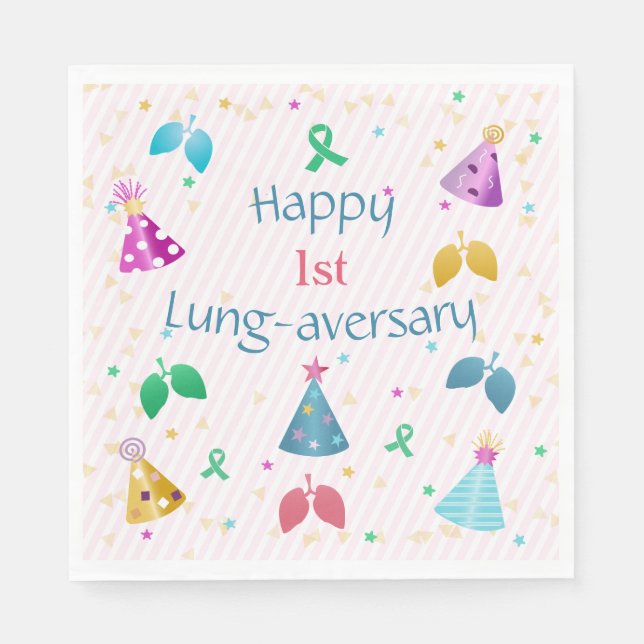 Happy Lung-aversary Party Pink Stripe  Napkin (Front)