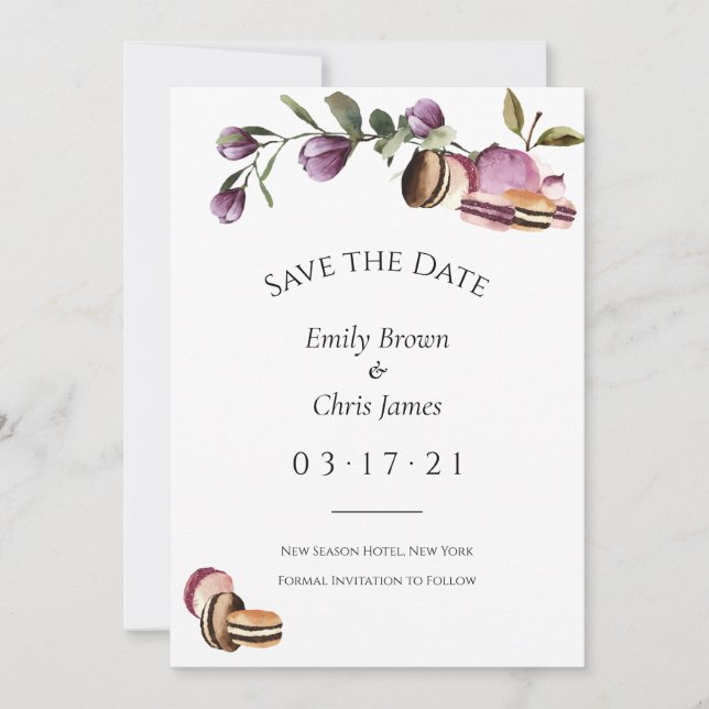 Happy Macaron | Elegant Violet Floral Modern Save The Date (Front)