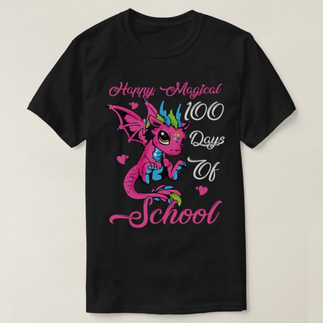 Happy Magical 100 Days Of School Funny Dragon Love T-Shirt (Design Front)