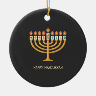 Happy MahJukkah Menorah Hanukkah Mahjong  Ceramic Ornament