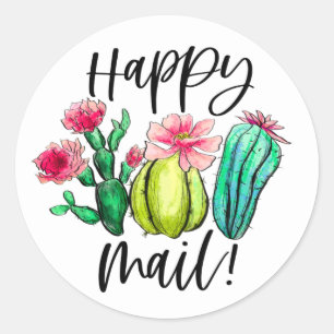 Happy Mail Bright Cactus Succulent Plants Classic Round Sticker