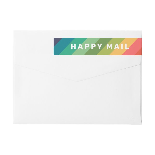 Happy Mail Rainbow Stripes Return Address Wrap Around Label (Back)