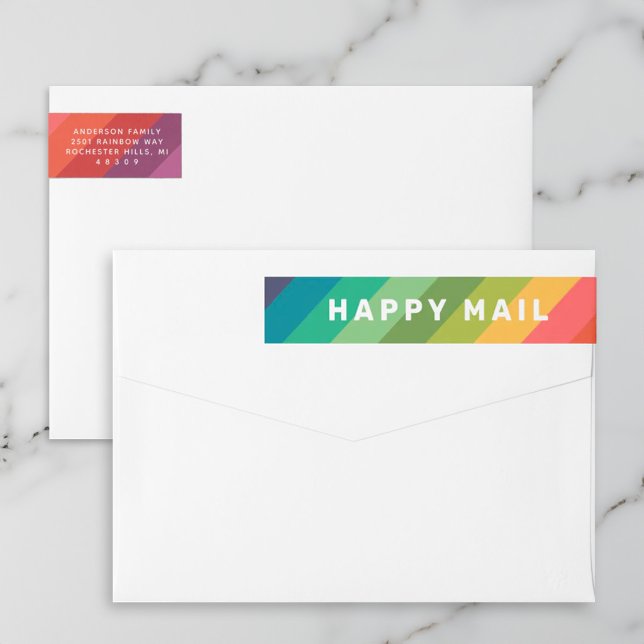 Happy Mail Rainbow Stripes Return Address Wrap Around Label (Creator Uploaded)