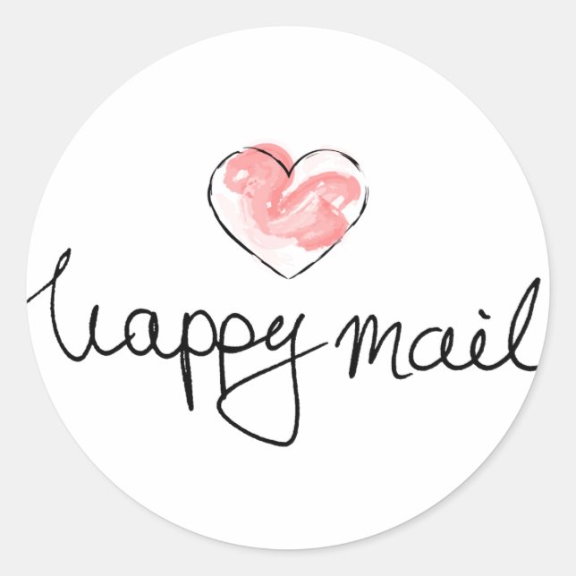 Happy mail round business stickers with red heart (Front)