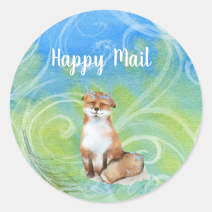 Happy Mail Smiling Brown Fox Classic Round Sticker
