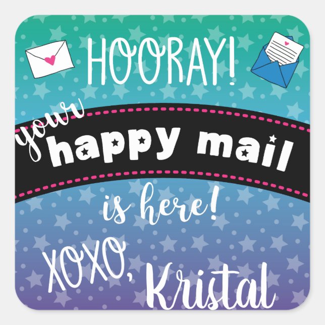 Happy mail square sticker (Front)