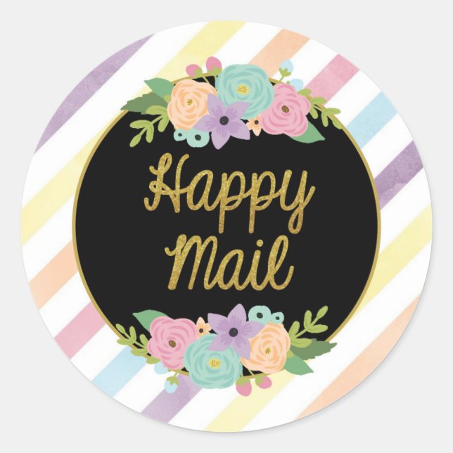 Happy Mail Sticker - pastel rainbow stripes gold (Front)