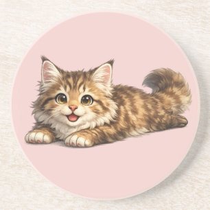 Happy Maine Coon Cat Cozy Positive Vibes Design Coaster