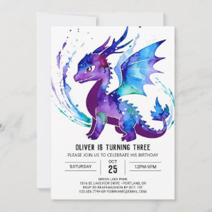 Happy Majestic Dragon Digital Boy Birthday Invitation