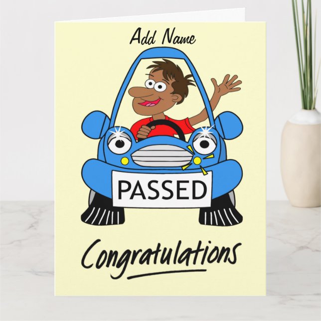Happy Male Passed Driving Test Card (Front)