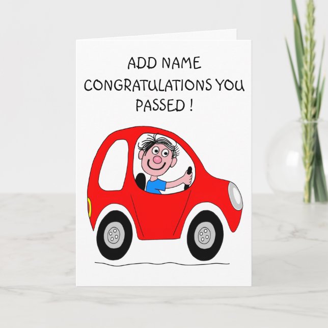 Happy Man Passed Driving Test Cartoon Card (Front)