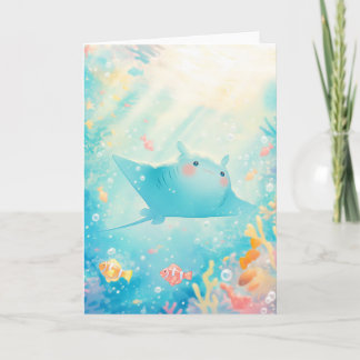 Happy Manta Ray Drifting Under the Waves Card