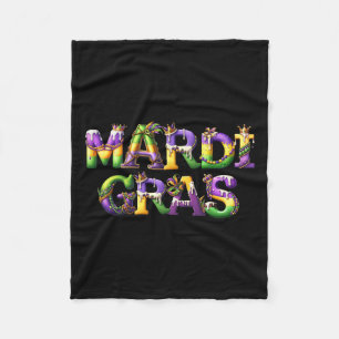 Happy Mardi Gras 2025 New Orleans Fleur De Lis Mas Fleece Blanket
