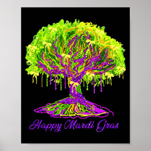 Happy Mardi Gras 2026 Coquette Tree Beads Festival Poster