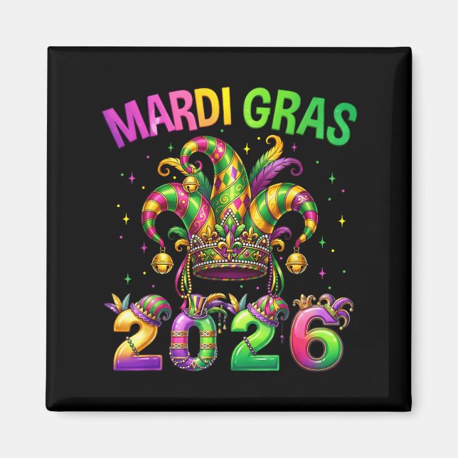 Happy Mardi Gras 2026 Jester Artwork Magnet (Front)