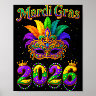Happy Mardi Gras 2026 Jester Hat Carnival Men Wome Poster