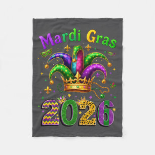 Happy Mardi Gras 2026 Jester Hat Men Women Kid Car Fleece Blanket
