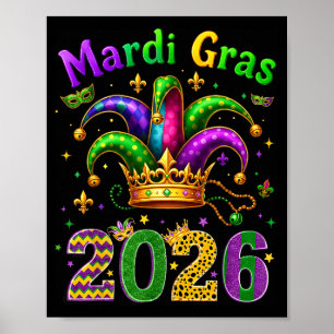 Happy Mardi Gras 2026 Jester Hat Men Women Kid Car Poster