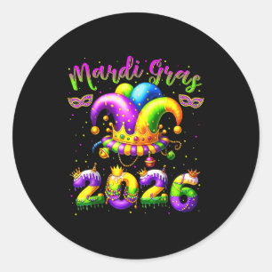Happy Mardi Gras 2026 Jester Hat New Orleans Men W Classic Round Sticker