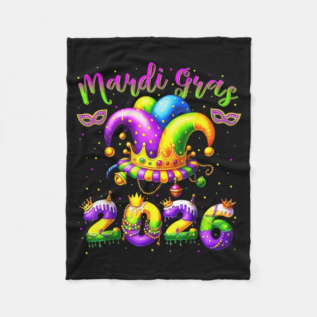 Happy Mardi Gras 2026 Jester Hat New Orleans Men W Fleece Blanket (Front)