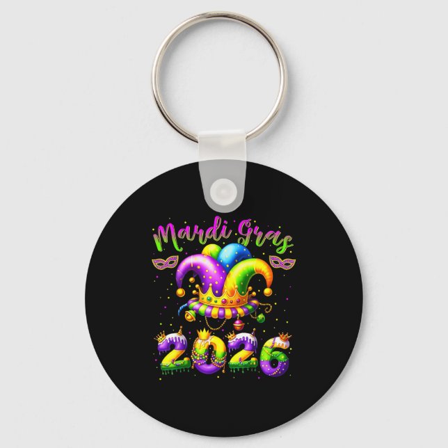 Happy Mardi Gras 2026 Jester Hat New Orleans Men W Keychain (Front)