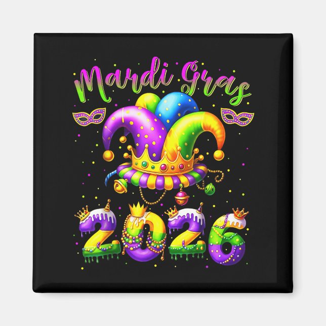 Happy Mardi Gras 2026 Jester Hat New Orleans Men W Magnet (Front)