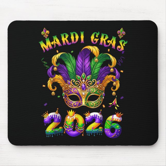 Happy Mardi Gras 2026 Jester Hat New Orleans Men W Mouse Pad (Front)