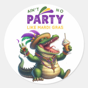 Happy Mardi Gras Alligator Classic Round Sticker