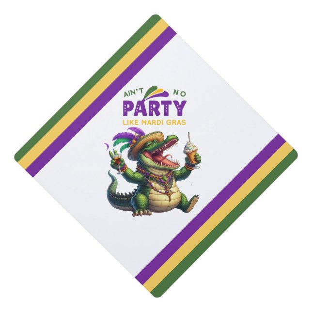 Happy Mardi Gras Alligator Graduation Cap Topper (Front)