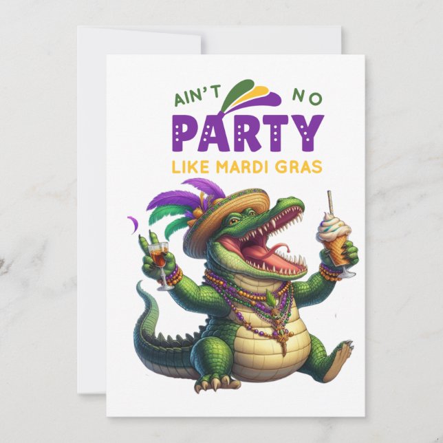 Happy Mardi Gras Alligator Holiday Card (Front)