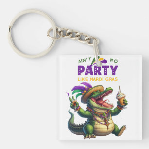 Happy Mardi Gras Alligator Keychain