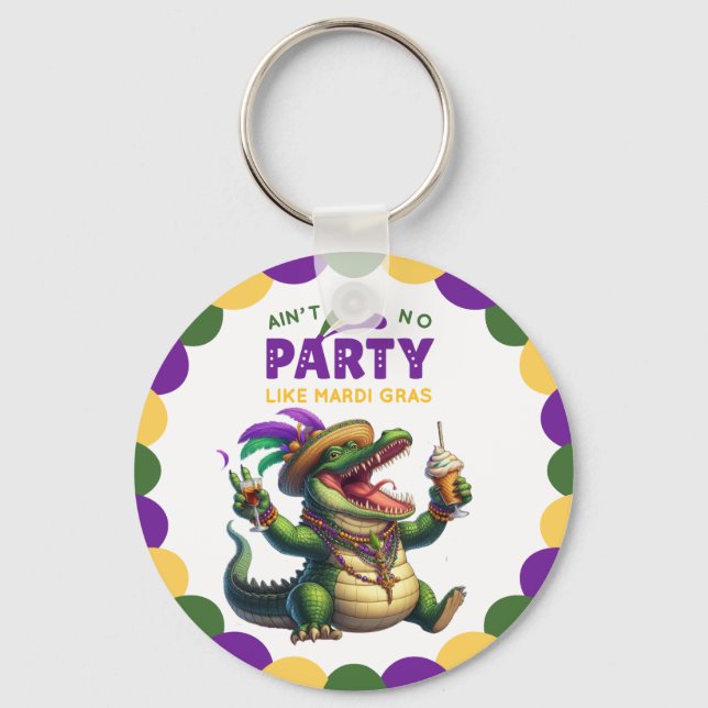 Happy Mardi Gras Alligator Keychain (Front)