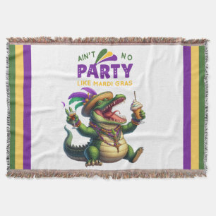 Happy Mardi Gras Alligator Throw Blanket