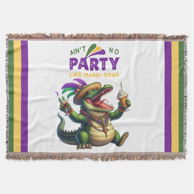 Happy Mardi Gras Alligator Throw Blanket (Front)