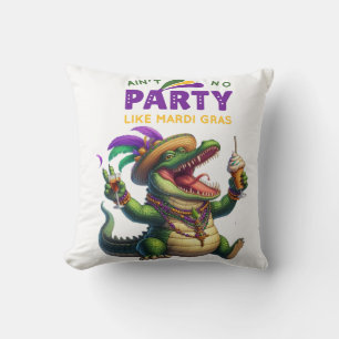 Happy Mardi Gras Alligator Throw Pillow