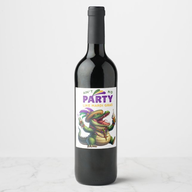 Happy Mardi Gras Alligator Wine Label (Front)
