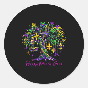 Happy Mardi Gras Bead Tree Carnival Women Men Kid  Classic Round Sticker