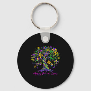 Happy Mardi Gras Bead Tree Carnival Women Men Kid Keychain