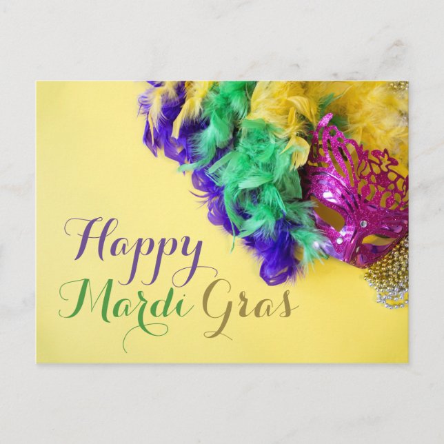 Happy Mardi Gras Beads Mask Postcard (Front)