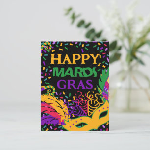 happy mardi gras black postcard