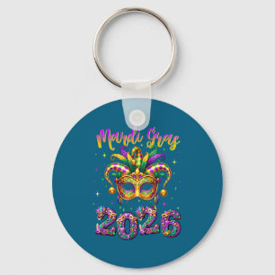 Happy Mardi Gras Carnival 2026 Jester Hat Men Wome Keychain