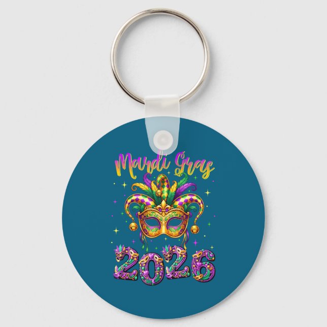 Happy Mardi Gras Carnival 2026 Jester Hat Men Wome Keychain (Front)