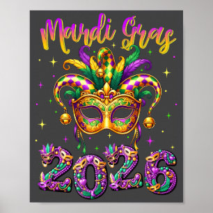 Happy Mardi Gras Carnival 2026 Jester Hat Men Wome Poster