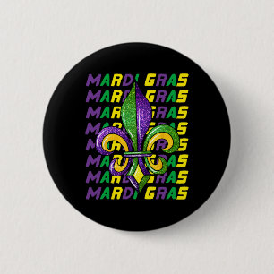 Happy Mardi Gras Carnival Fat Tuesday Fleur De Lis 2 Inch Round Button